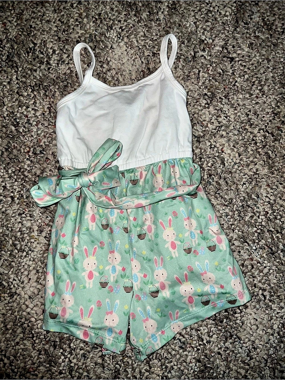 bailey blossoms Baby Bunny Romper Green & White Size 24M